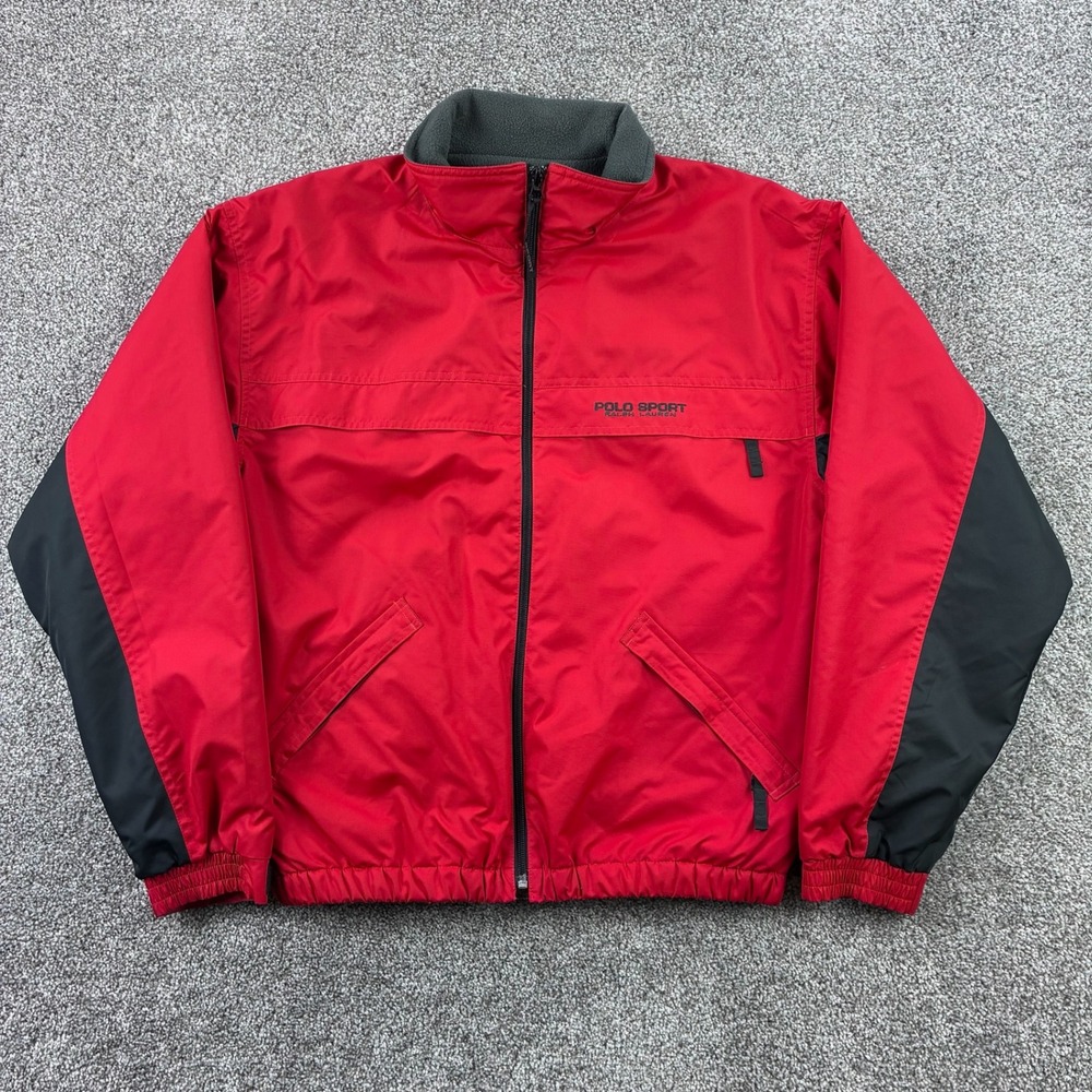 Vintage Polo Sport Ralph Lauren Jacket Mens Medium Red Fleece Lined Windbreaker